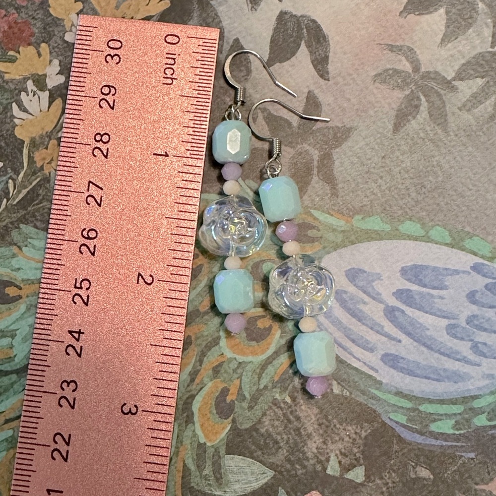 Handmade Bracelet & Earring Set Robins Eggs Blue Lavender Purple Toggle Clasp - Picture 7 of 12